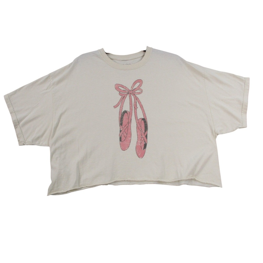 Vinyl Icons Cream Ballet Slippers Graphic Cropped T-Shirt XL Pink Bow Balletcore
